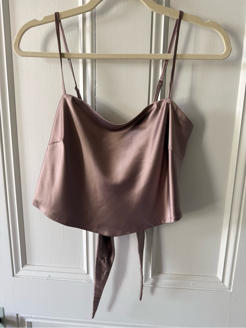 Satin Cowl Neck Crop Top in Dusty Mauve